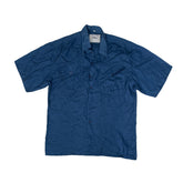 Vintage 90s navy blue 100% pure silk satin oversized short sleeve shirt size large by Enrico Mantoni